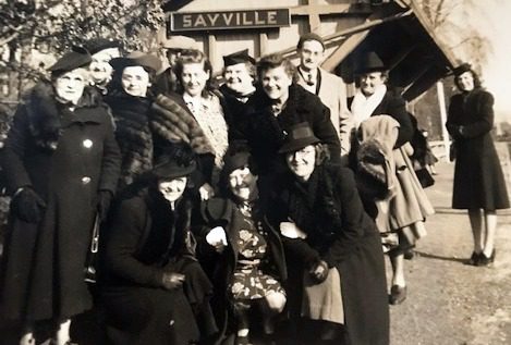 1939 on the day Shirlee left Sayville for Los Angeles where Bill Nugent was working and then stationed. This is family and neighbors gathered to see her off.